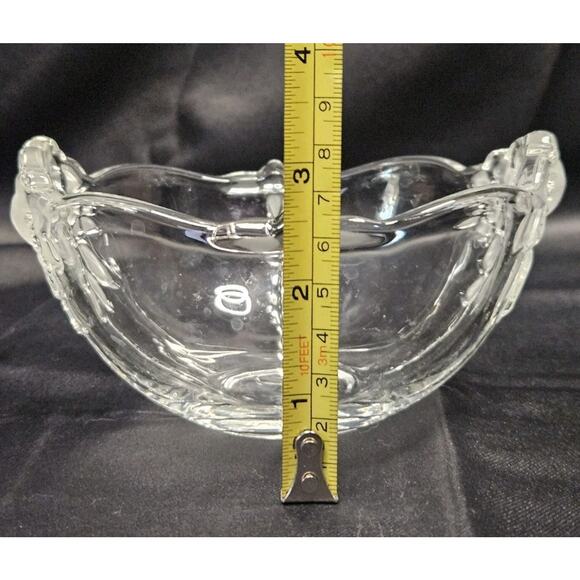 Vintage Clear Glass Etched Leaves Flowers Bowl Retro Candy Dish Ring Bowl 6"x3" - Picture 6 of 6